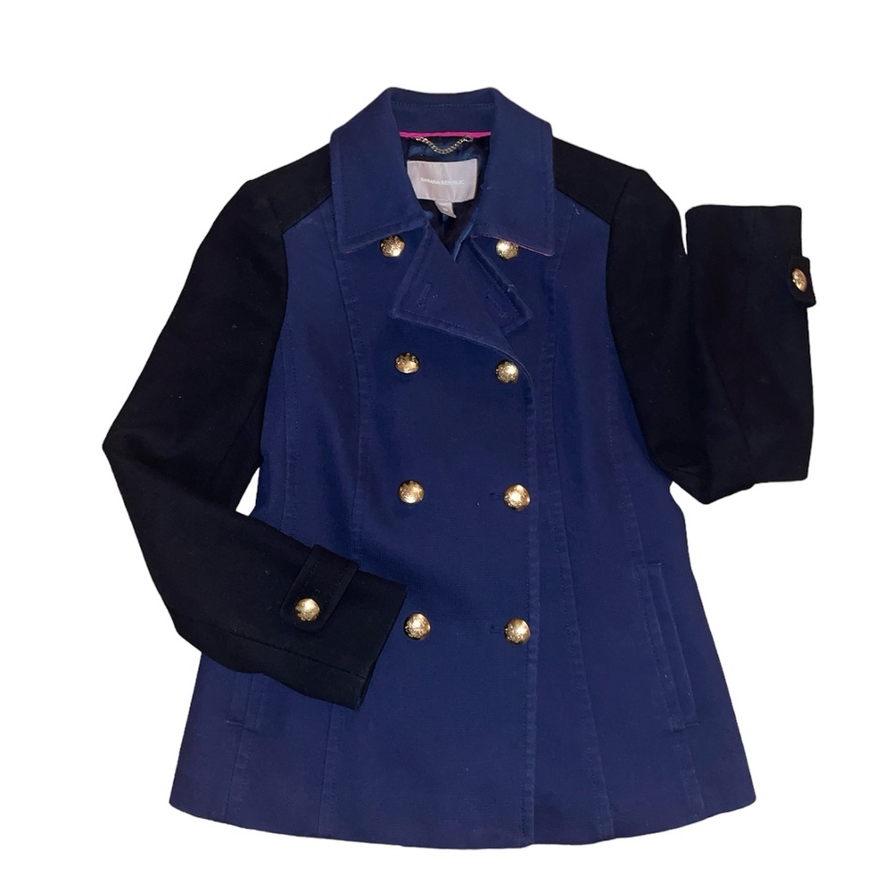 Banana Republic XS Women's Naval Double Breasted Navy And Black Pea Coat